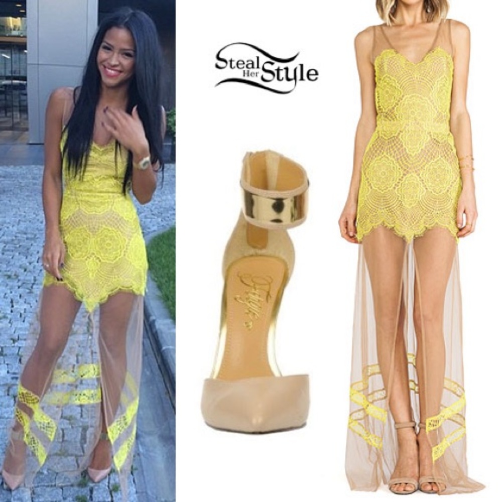 For Love and Lemons Yellow Antigua Maxi Sheer Hem Dress size Small - Picture 2 of 9